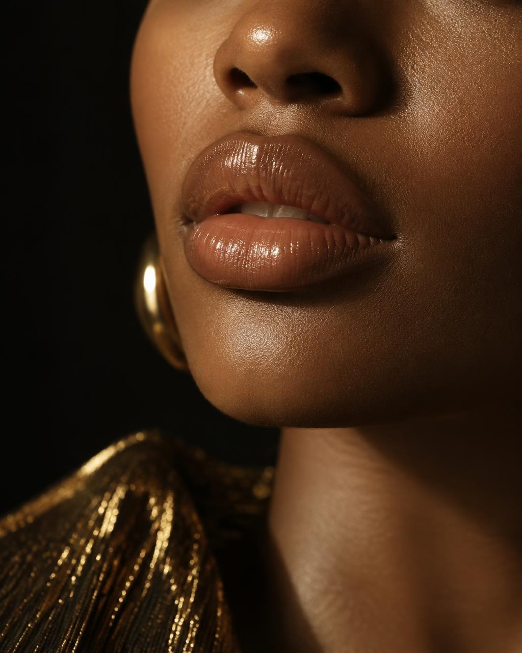 Close up of natural lips in warm golden light