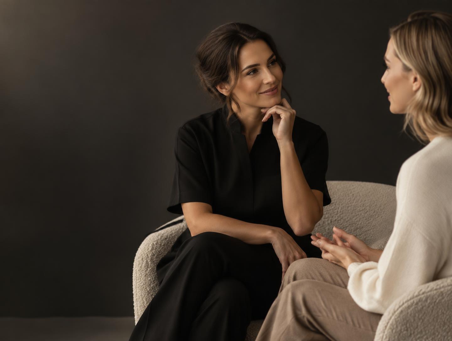 Editorial models illustrating a consultation conversation