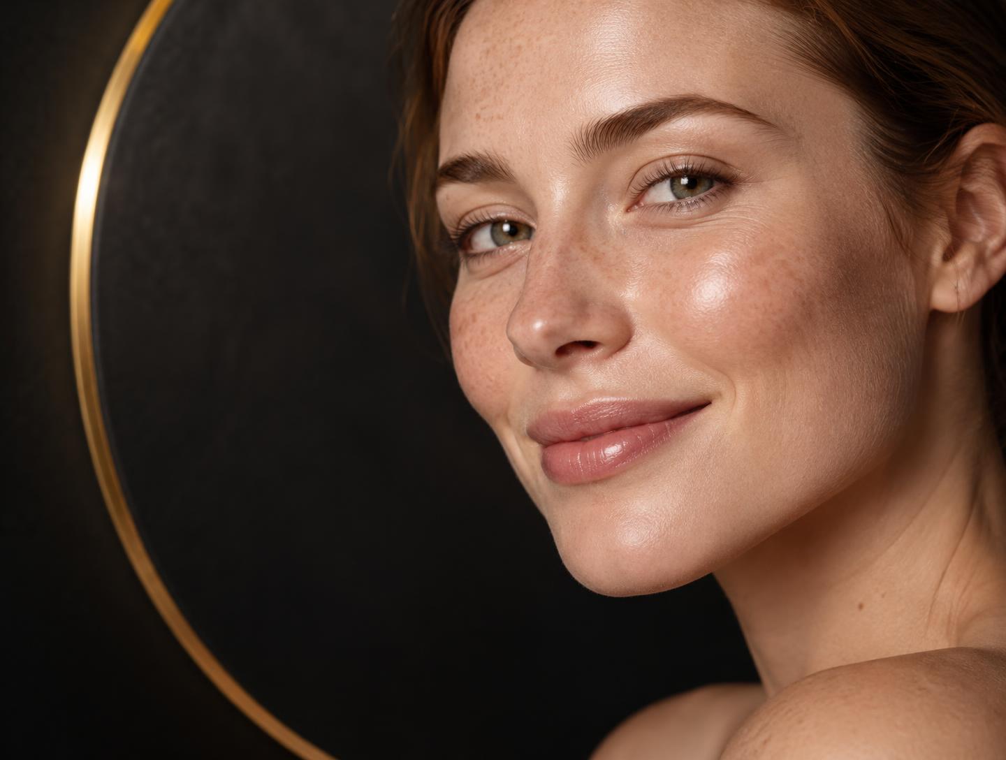 Editorial close up showing natural skin texture